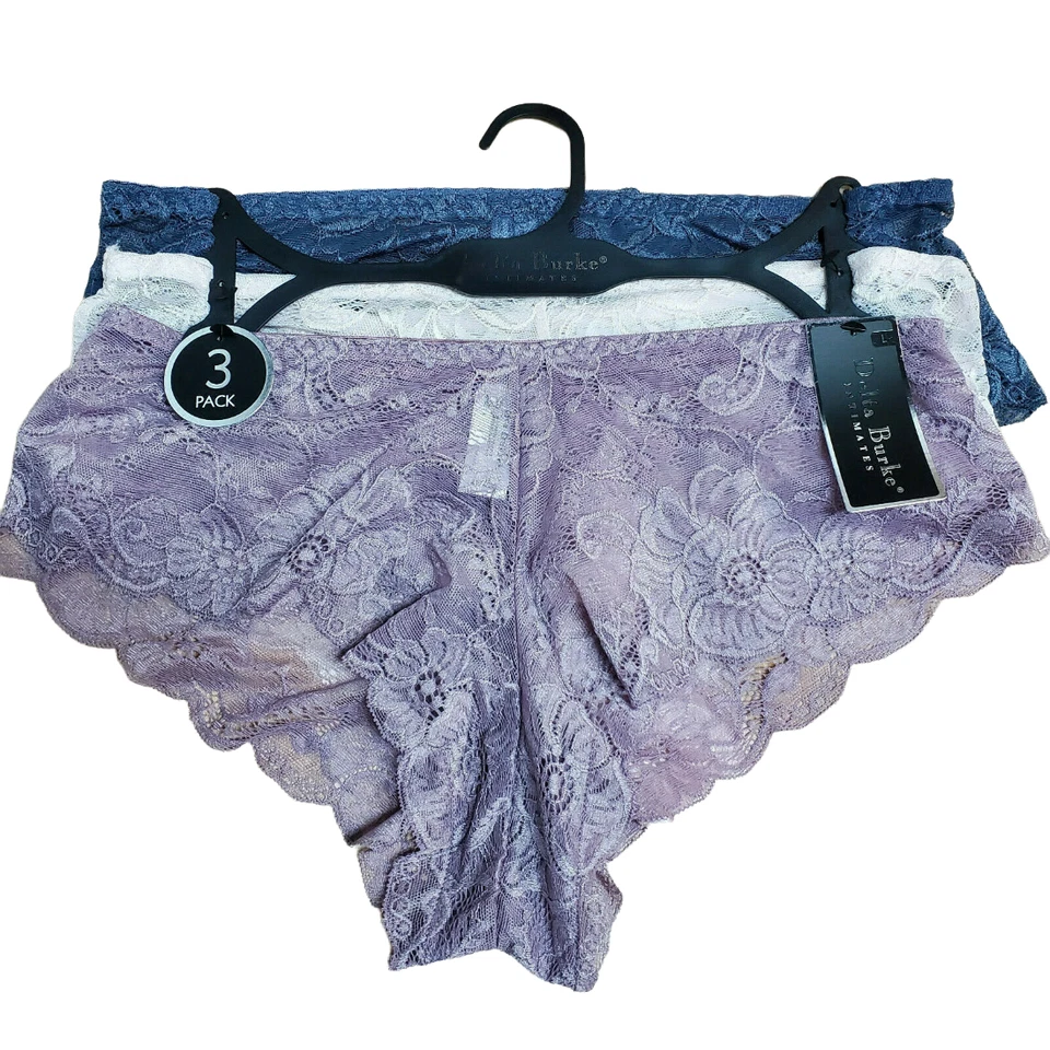 Paquete de 3 bragas de nailon Delta Burke semi transparentes de encaje floral con tangas ~ 1X Foto 1 de 3