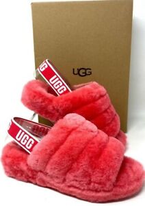 UGG FLUFF YEAH Pink Fur Sheep Slides Slippers Sandals Women's Size 1095119 HSPK