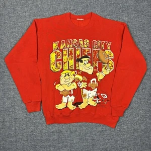 Vintage 90s Kansas City Chiefs Crewneck Sweatshirt Flintstones NFL Mens Medium - Picture 1 of 6