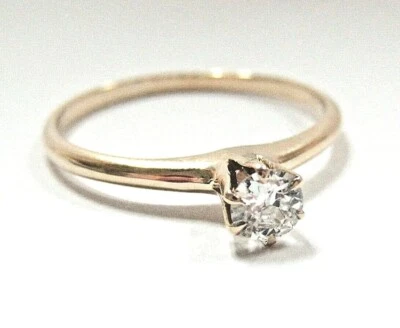 Classic Solid 14K Yellow Gold Solitaire Diamond Engagement Ring 1/5 ct sz 6.25 - Image 1 of 4