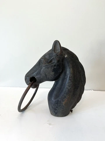 Vintage Cast Iron Horse Head Hitching Post Topper With Ring Equestrian Farm Cover