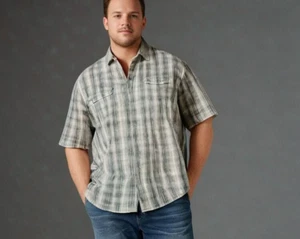 RedHead Shirt Men's Olive Green Plaid Size 3-XL Button Up 2 Pockets Work Wear - Picture 1 of 6