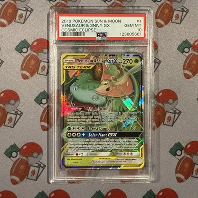 2019 POKEMON SUN & MOON COSMIC ECLIPSE #1 VENUSAUR & SNIVY GX PSA 10 - Image 1 of 2