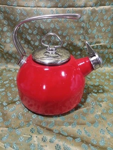 Chantal Emaille auf Stahl Teekessel Mundharmonika Pfeife rot - Made in Germany Vintage - Bild 1 von 6