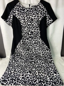 Basque womens dress size 14 -pencil white leopard short sleeve round neck 064110 - Picture 1 of 8