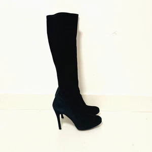 Stuart Weitzman Boots Women 8 Black Suede Knee High Tall Stretch Heel Stilettos - Picture 1 of 13