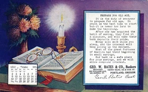 PORTLAND OR - George W. Bates & Co., Bankers 1910 Calendar Ad Postcard - Picture 1 of 2
