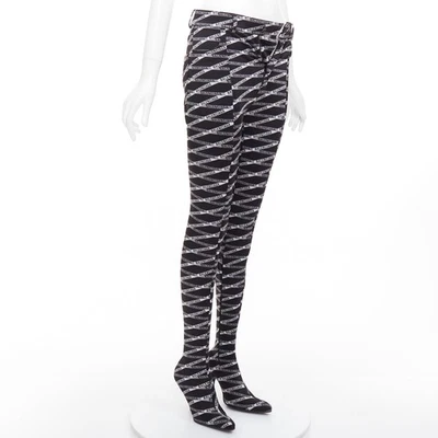 Raro BALENCIAGA Runway Demna Pantashoe negro logotipo tacón alto botas pantalones IT38 EU37 Foto 1 de 4