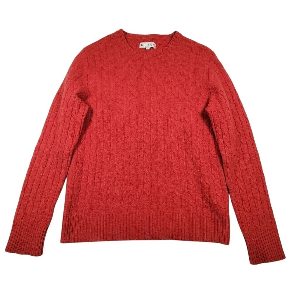 Suéter para mujer Reiss 100 % lana de cordero tejido con cable talla grande rojo cuello redondo Foto 1 de 4