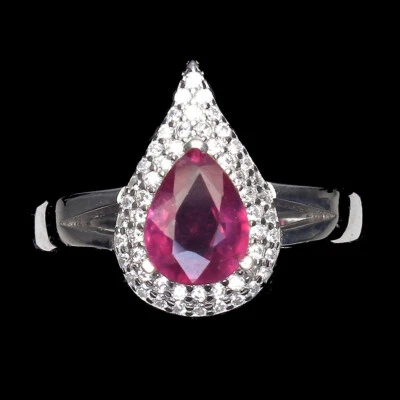 925 Sterling Silver Ring Pear Ruby 8x6mm Simulated Cz Gemstone Jewelry Size 8 - Image 1 of 4