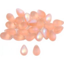 25 Frosted Pink Teardrop Czech Glass Beads Jewelry 6mm