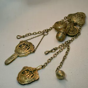 chatelaine antik Anhänger Messing 24cm - Imagen 1 de 6