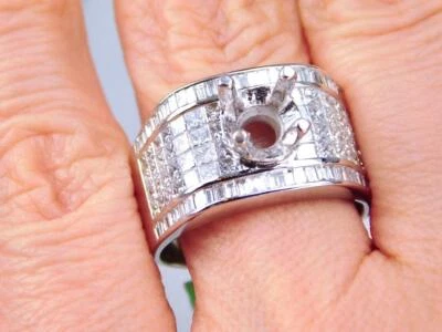 18K Gold Princess Baguette Side Diamond Engagement Ring Setting Semi-Mount 2.5ct - Image 1 of 4