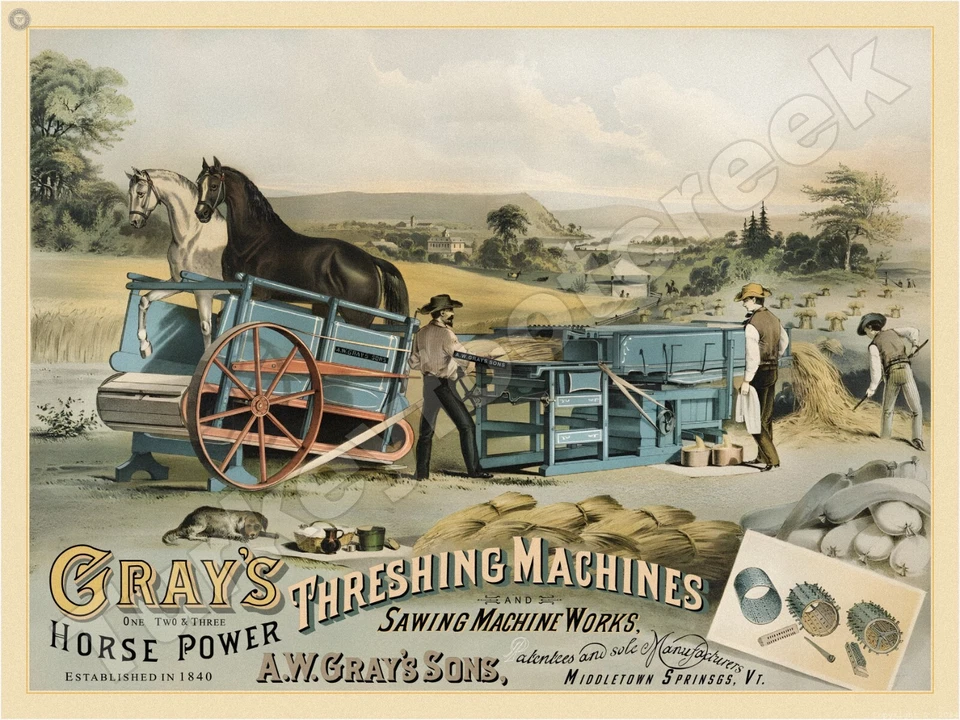 Gray's Horse Power Threshing Machines Metal Sign 3 Sizes to Choose From - Image 1 of 1