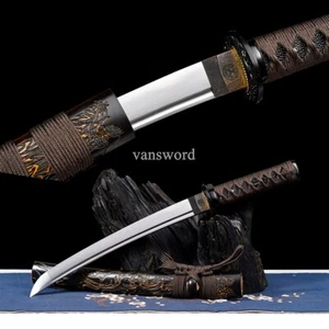 Japanese Tanto Handmade Carbon Steel Sword Mini Knife Carved Sheath Full Tang . - Picture 1 of 10