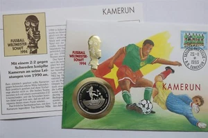 🧭 🇺🇬 UGANDA 1000 SHILLINGS 1994 CAMEROON SOCCER COIN COVER B68 #9 - Picture 1 of 4