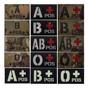 IR Reflective Blood Type A+ B+ AB+ O+ POS Medical Hook Loop Patch Fastener Badge - Picture 1 of 23