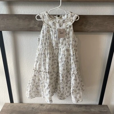 NWT Mayoral Girls White Ruffle Zebra Lion Jungle Zoo Print Dress Sz 9/134 Spain - Image 1 of 4