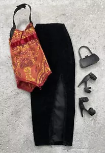 Barbie Clothes Lot #228 Velvet Skirt and Silky Top, Purse, Shoes - Picture 1 of 14