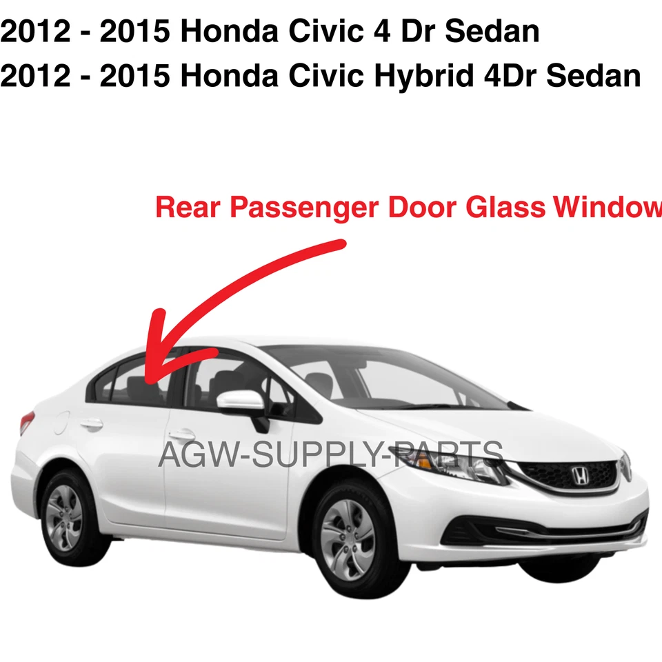 Fit 2012-2015 Honda Civic 4 Door Sedan Passenger Right Rear Door Glass Window - Imagem 1 de 3