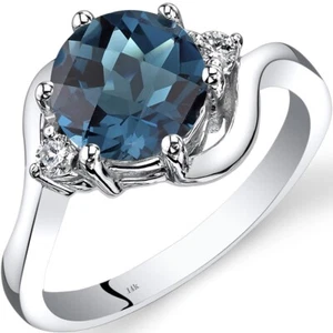 Anillo de 3 piedras de oro blanco de 14 quilates de oro blanco de Londres azul topacio de 3 piedras de 2,25 quilates talla 7 - Imagen 1 de 3