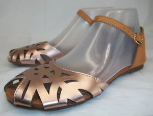 Wanted ZUMA Womens Shoes US 7 Bronze Vegan Buckle Ankle Strap Flats Sandals - Picture 1 of 10
