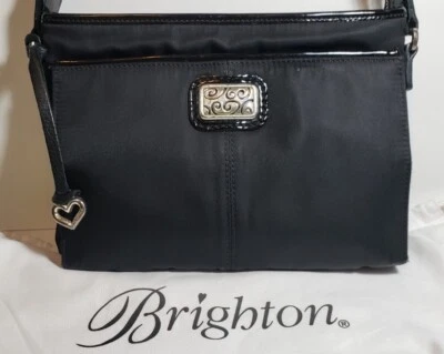 BRIGHTON BLACK TWISTER SQUARED BALDWIN CROSSBODY FRONT WALLET ORGANIZER MINT$285 - Image 1 of 4