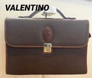 VALENTINO Handbag Logo Leather Brown Unisex men's USED FROM JAPAN - Picture 1 of 10