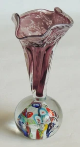 Vintage Lenwile Art Glass Ardalt Japan Millefiori Paperweight Purple Top Vase - Picture 1 of 10