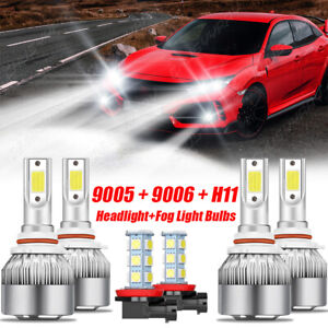 For Honda Civic 2007-2015 LED Headlight High Low Beam Fog Light Combo Bulbs Kit