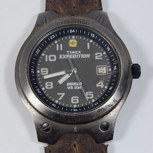 Vintage Timex Expedition Indiglo WR 50M CR2016 Lederarmband braucht neue Batterie - Bild 1 von 8