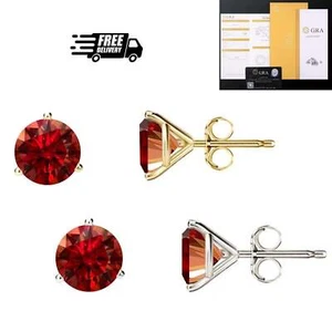 14KGold GRACertifiedD-VVS1 Garnet Moissanite Martini PushBack Stud Earrings - Picture 1 of 14