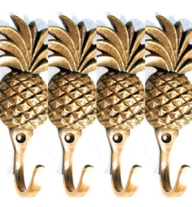 4 small PINEAPPLE BRASS HOOK COAT WALL MOUNTED HANG TROPICAL old style hook 4" B - Picture 1 of 11
