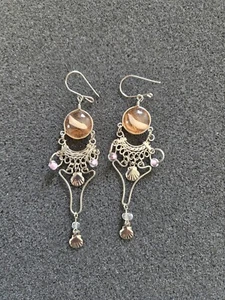 Handmade Glass Dangle Drop Earrings Scalloped Sea Shells F74 - Picture 1 of 6