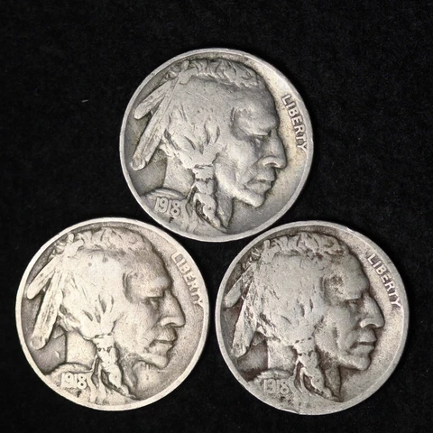 SET OF 3 COINS 1918 P D S Buffalo Nickel G / VG FREE SHIPPING Cover