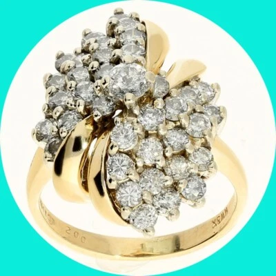 Anillo con arco en racimo de diamantes de 2,25 quilates 14K YG talla 7 Foto 1 de 4