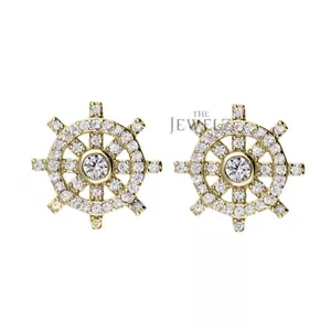14K Gold 0.50 CT VS/F-G Diamond Ship Helm Wheel Nautical Earrings - The Jewelz - Picture 1 of 4
