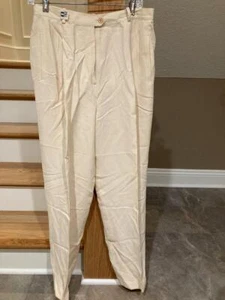 Pantalones de vestir vintage Lauren Ralph Lauren nuevos con etiquetas talla 10 lino/seda pierna ancha beige - Imagen 1 de 10