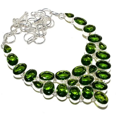 Peridot Topaz Necklace,  Handmade Gemstone 925 Sterling Silver Necklace '' - Image 1 of 2