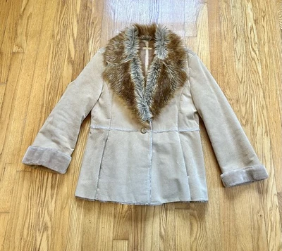 Chaqueta de cuero de gamuza genuina vintage GUESS ribete de piel sintética años 90 Y2K grande para mujer Foto 1 de 4