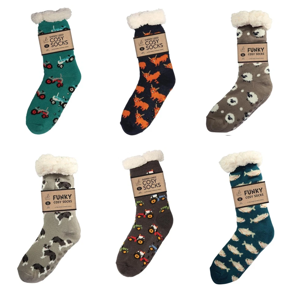 BARTLEBY Mens Thick Sherpa Socks Slipper 3.1 Tog Funky Cosy Warm Fluffy Non Slip UK 6-11