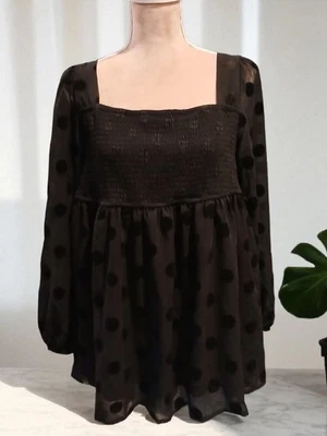 Maternidad Negro Lunares Cuello Cuadrado Mangas Globo Maternidad Mujer Grande Foto 1 de 4