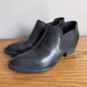Born Women's Size 6 Dallia Black Leather Ankle Bootie Block Heel Shoes - Picture 1 of 12