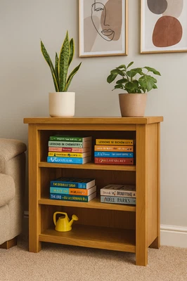 Small Oak Low Bookcase – Oakcroft Rustic Fully Assembled Bookshelf - Image 1 of 4