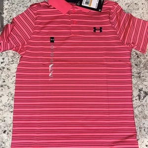 Under Armour Boys Youth Polo Pink Striped NEW - Picture 1 of 1