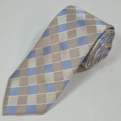 Роскошный галстук Sean John Tie синие и бежевые геометрические квадраты 100% шелк 58 дюймов x 3 дюйма - Изображение 1 из 4
