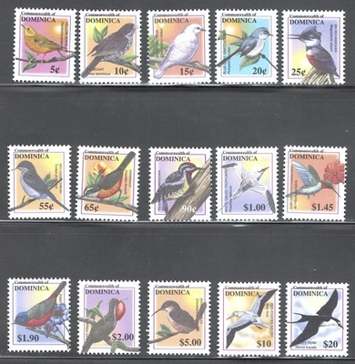 Dominica NH Sc# 2319/2333 complete birds set fauna 2001 - Image 1 of 2