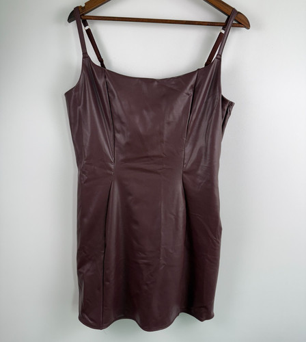 UNDERCOVER Victoria's Secret mini abito slip pelle fux zip laterale scoop schiena marrone XXL NUOVO CON ETICHETTE