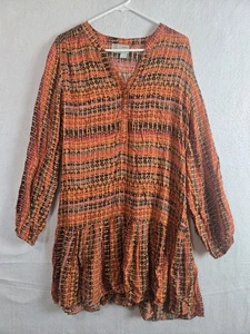 Saturday Sunday Anthropologie Long Sleeve Geometric Dress Medium Orange - Picture 1 of 9