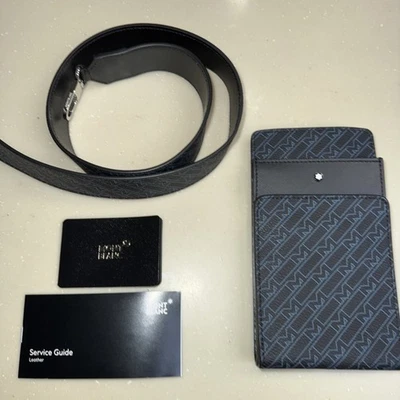 Mini bolso sobre de cuero Montblanc Meisterstück negro y azul unisex monograma Foto 1 de 4